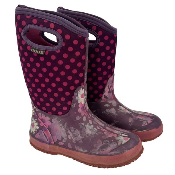Bogs Girls Flower Dots Rubber Snow Boots Size 3 - Picture 1 of 10